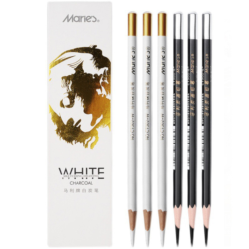 

6Pcs Professional Sketch Charcoal Pencil Black/White 4mm Core High-gloss Drawing Sketching Pencil for Art Supplies