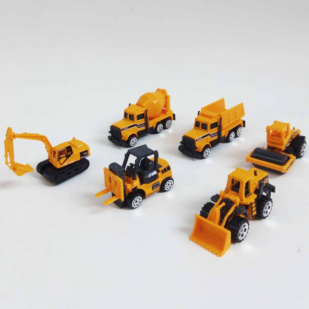 6PCS Mini Metal Die Cast Construction Diecast Konstruksi Engineering Excavator Buldozer Crane Dump