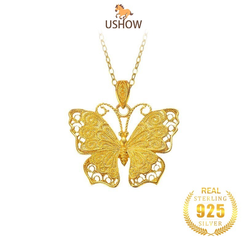 USHOW Kalung Emas Gantungan Kupu-Kupu Untuk Wanita