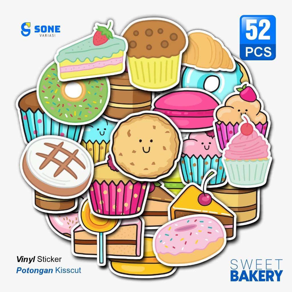 

Stiker Pack Sweet Bakery Aesthetic Paper Vinyl Waterproof Dekorasi Stiker Laptop Buku Journal Koper
