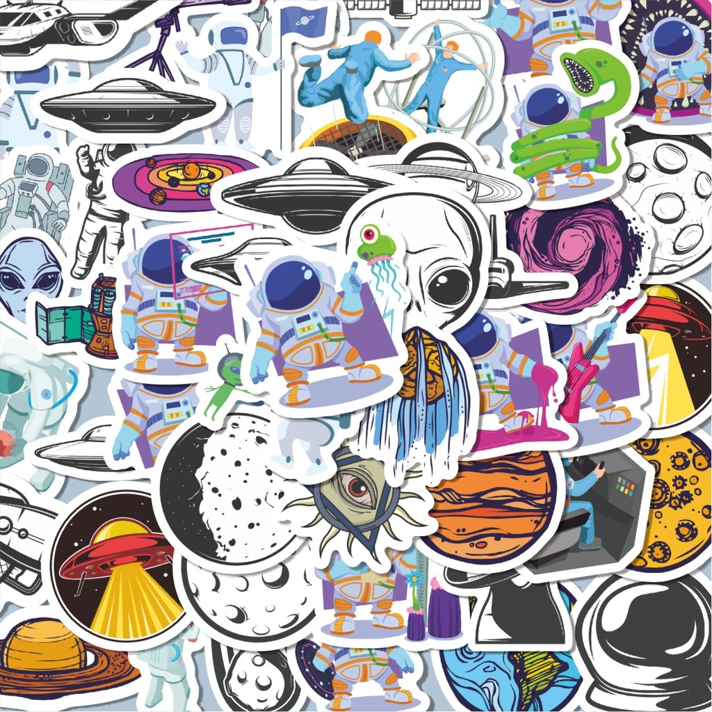 

100PCS Lucu Stiker Kartun UFO Alien Astronot Roket Luar Angkasa Stiker Aesthetic Stiker Anti Air Stikers Berperekat Waterproof sticker decal buat Motor Helm Buku Journal Koper Casing HP Laptop Botol Minum Hadiah anak