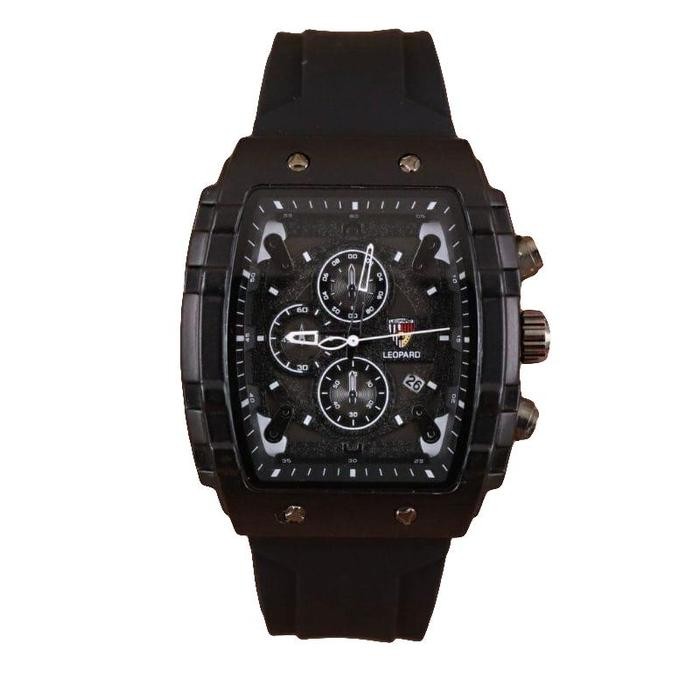 jam tangan sport rubber LEOPARD original segi bisa COD free box - HITAM