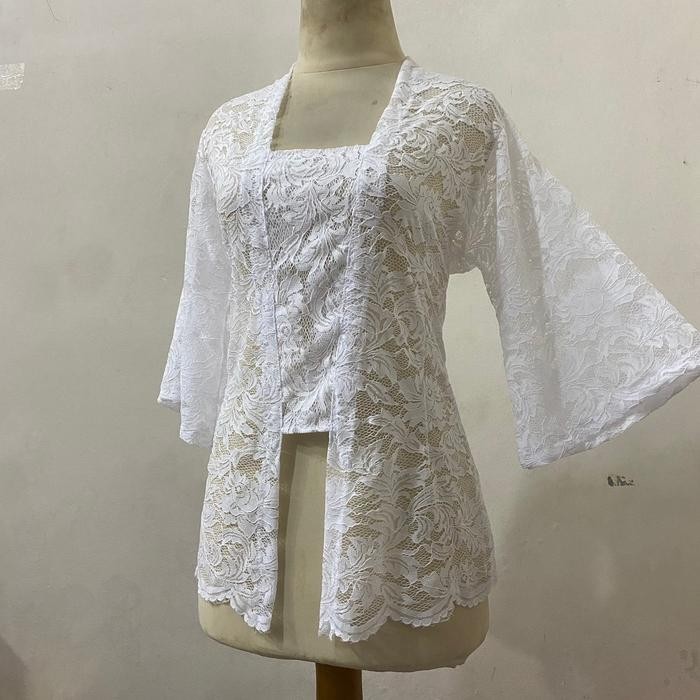 Kebaya bali brokat sofia full stretch lengan lonceng atasan tradisional - Putih, M