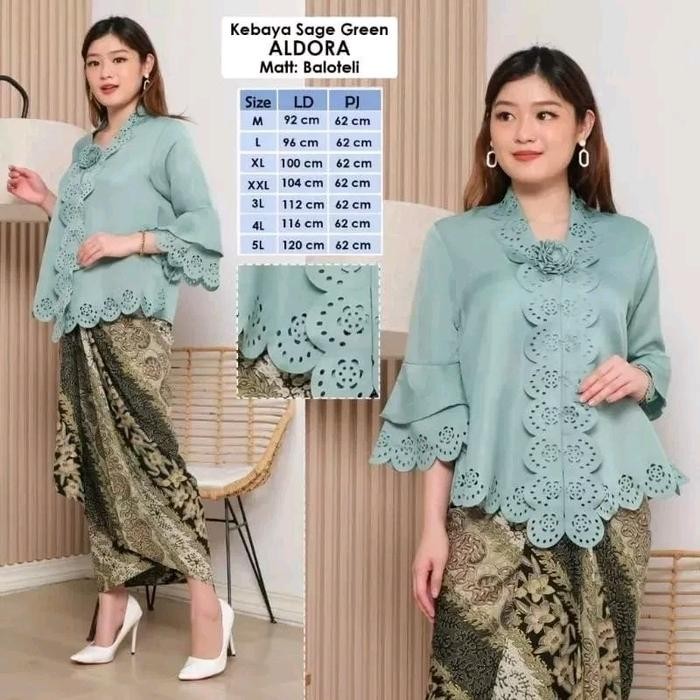 Kebaya Encim Modern Aldora Hijau Green Saga - M