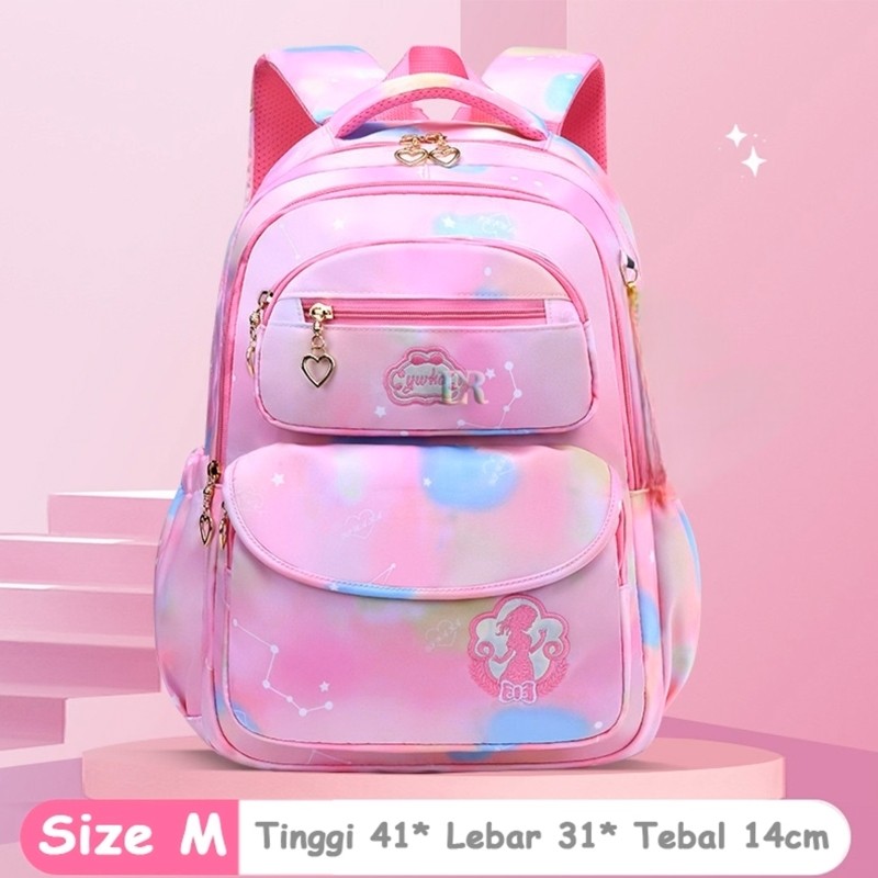 Tas Sekolah Untuk Anak Perempuan Dengan Bordir Princess Warna Gradasi Cocok Untuk TK - SD Kelas 1 2 