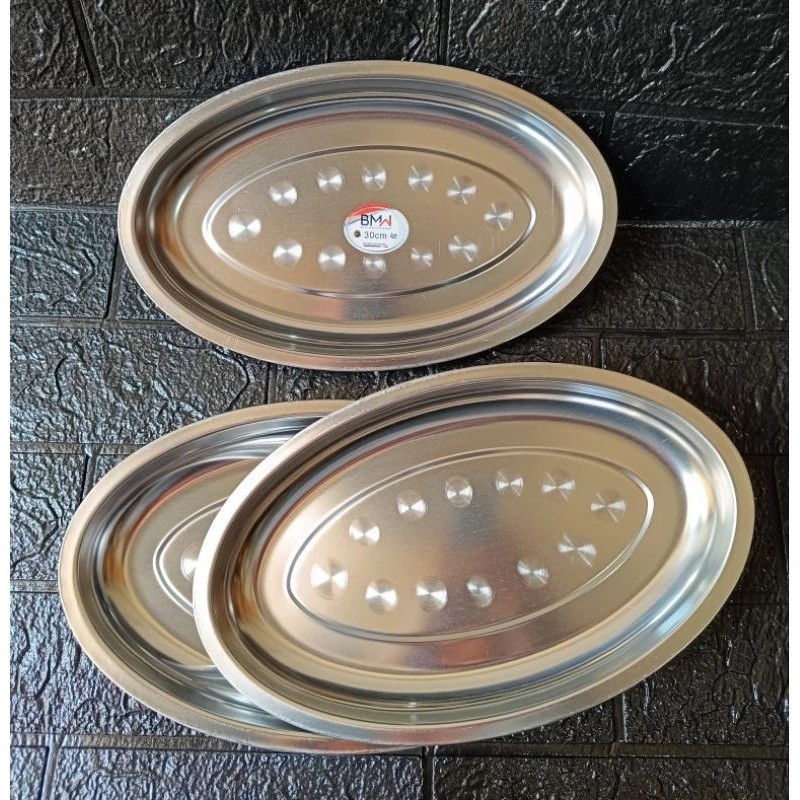 Piring Saji ikan - Piring Oval Polos Stainless Steel