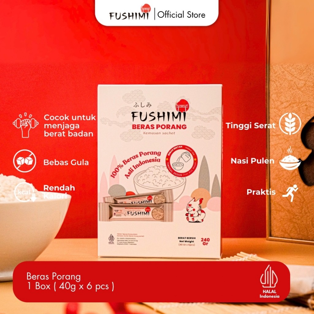 

FUSHIMI BERAS PORANG SACHET BOX 40GR/PCS ISI 6PCS I shirataki, porang Halal Murah Healty Konjac Rice Instant Siap seduh