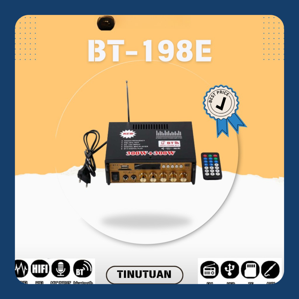 Amplifier BT-198E ECHO Amplifier Karaoke Bluetoth Power Amplifier, ampli mini