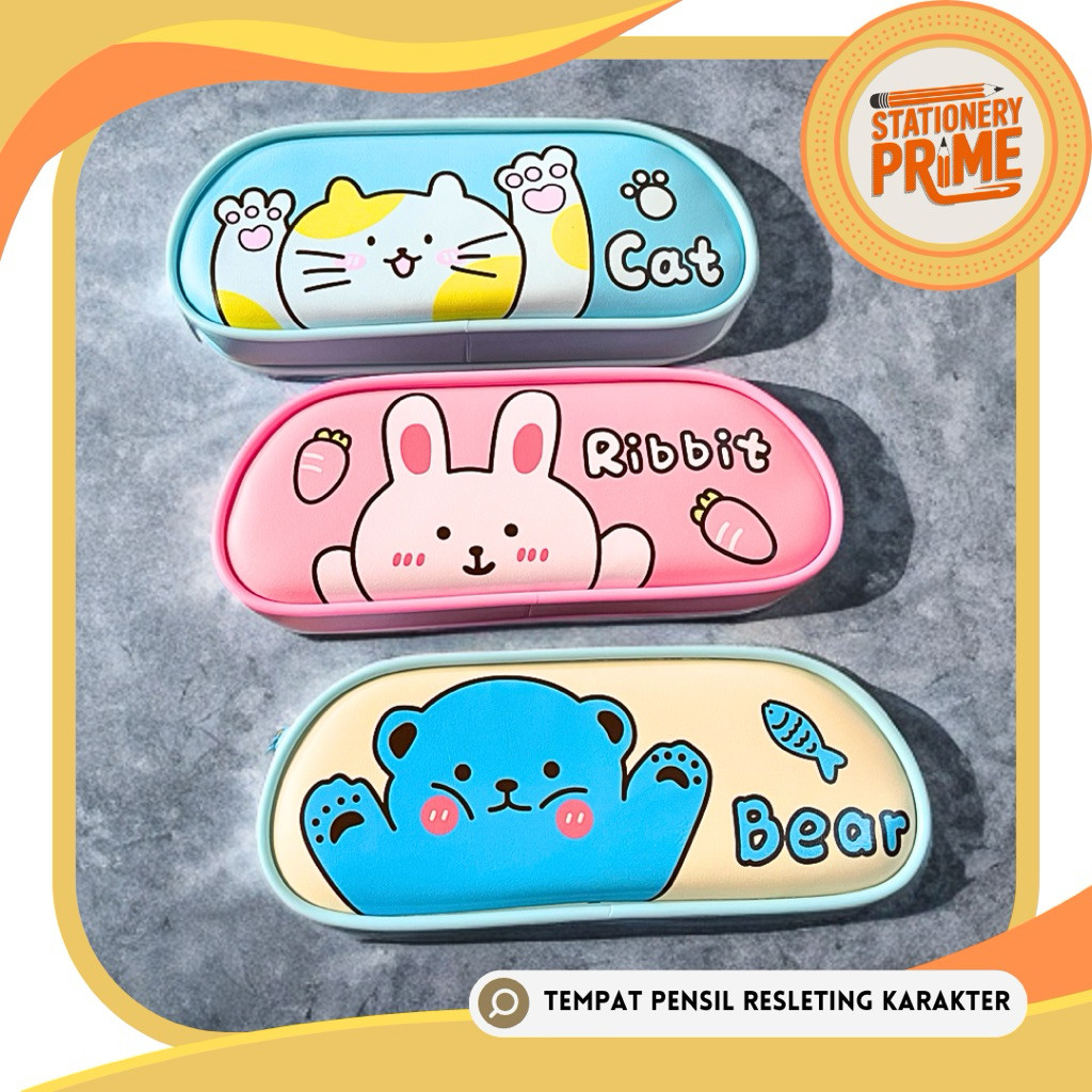 

Tempat Pensil / Kotak Pensil / Pencil Case Dompet Resleting Karakter Binatang Lucu Bear Cat Rabbit Kualitas Import XIAOLINGJING
