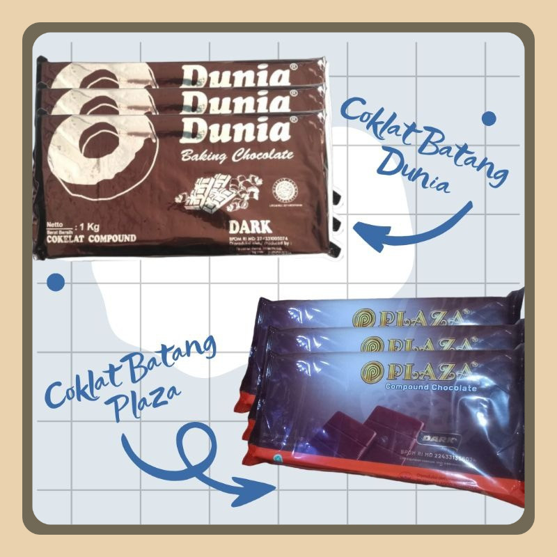 

Coklat Batang Dunia / Plaza 1kg / Compound Dunia / Coklat Compound / Coklat Dark Compound / Coklat es kulkul / Topping Es kulkul / Coklat karakter