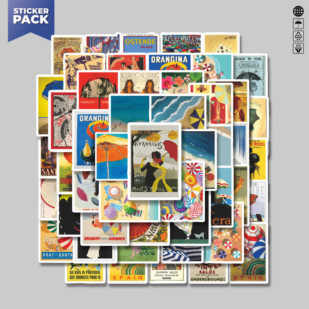 

[100PCS]Stiker Pack Stiker Retro Gambar Payung Aesthetic Vinyl Anti Air Dekorasi Sticker Laptop Buku Journal Koper Helm Casing HP Gitar Helm Skateboard