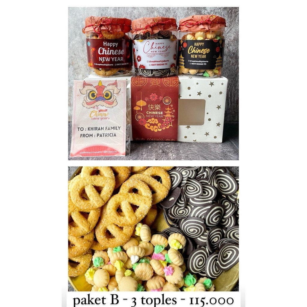 

TERLARIS Paket 3 Toples Cookies / Soes Coklat / Kacang Telor Medan - Paket Hampers Imlek / CNY Edition - READY