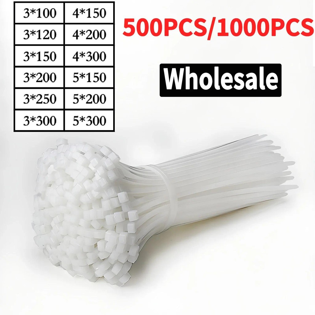 

Heavy Duty 500/1000PCS White Nylon Cable Ties Self-Locking Fastening Straps per Bag (Zip Wire Wraps)