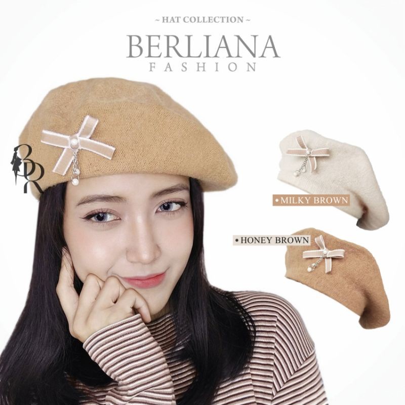 BARET HAT RIBBON IN BROWN SEASON - TOPI KOREA