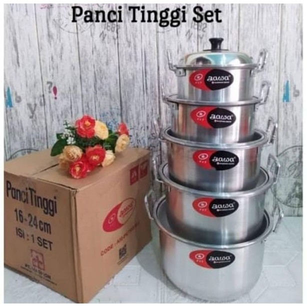 Maspion Panci Tinggi TL Jawa Aluminium Tebal Set isi 5pcs uk 16-24cm Panci Tinggi Jawa Rebus - RD