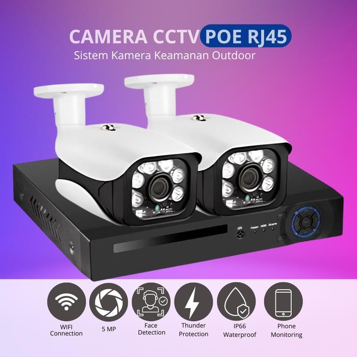 KERUI Camera CCTV POE NVR 8 Channel Paket 2 kamera Mendeteksi Wajah