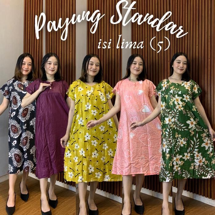 Hot Produk Paket 5 Daster Payung Standart (Motif Random) Busui Panjang Rayon Bumil Wanita Kancing Ti