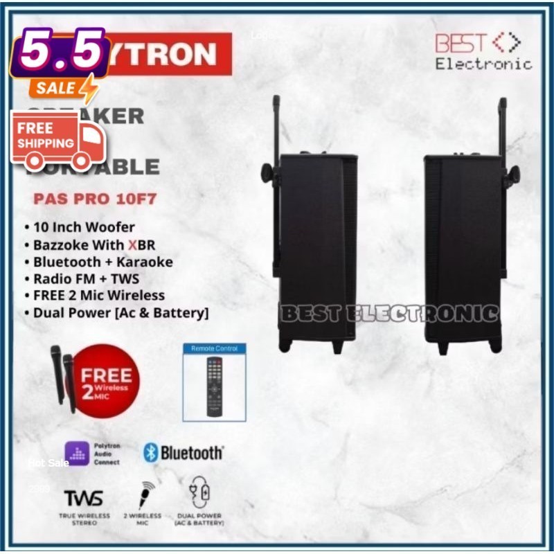 SPEAKER ACTIVE POLYTRON PAS PRO 10F7 FREE MIC WIRELES 2 PCS.