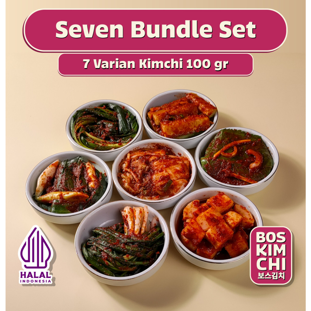 

Bundle Set 7 Jenis Kimchi | Boskimchi Bundle | Sawi, Lobak, Timun, Daun Bawang, Kucai, Lokio, Perilla 100 gr | Seven Bundle