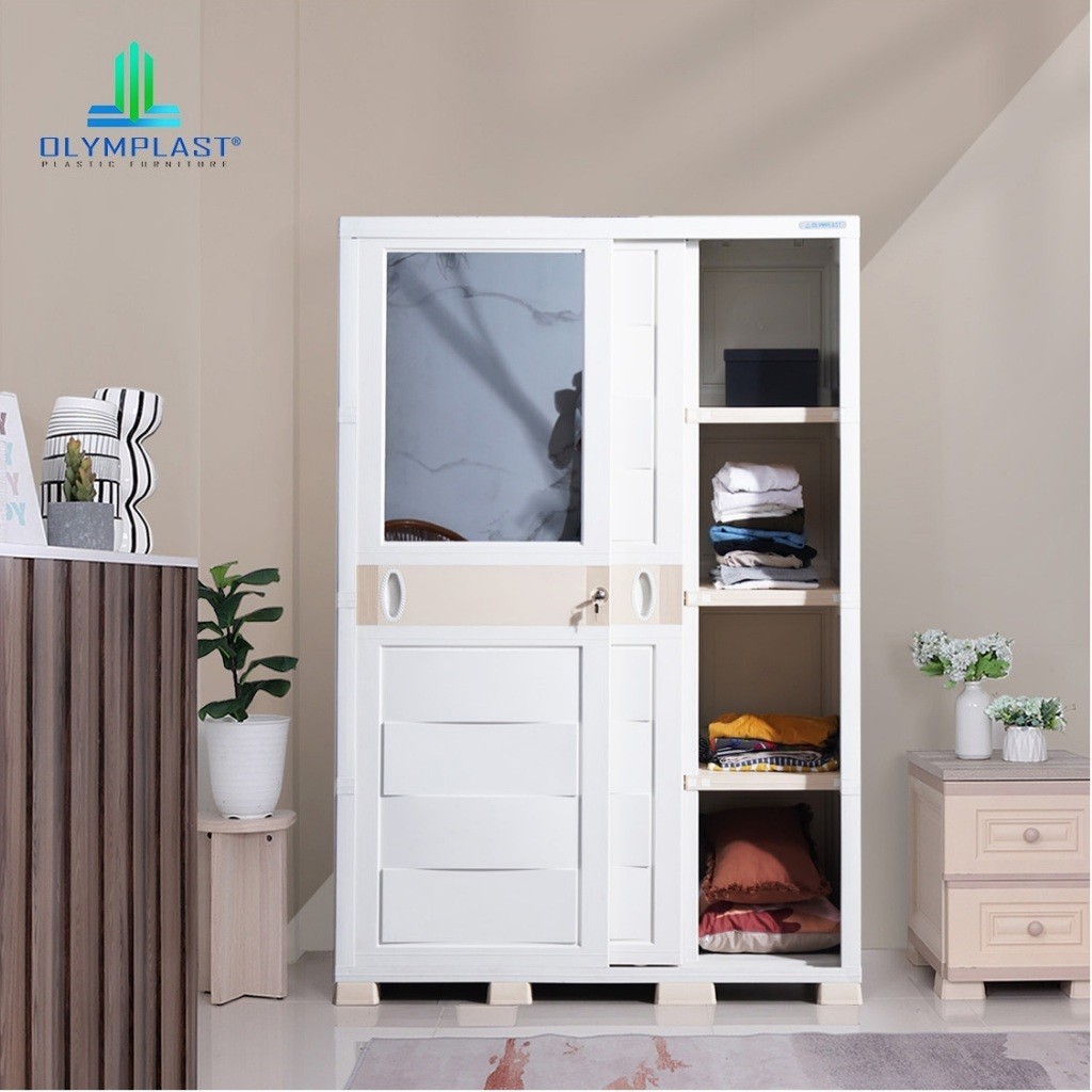 OTC Sliding - Lemari Pakaian Plastik 2 Pintu Olymplast Sleding GANTUNG - HANGER - RAK / Lemari Jumbo