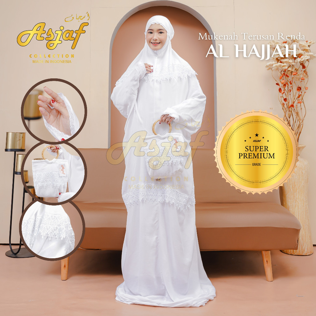A4 Mukena Terusan Travel Putih Renda Polos Super Premium Class Bahan Rayon Premium Lembut Tebal Adem