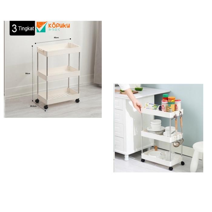 Rak Plastik Rak Susun Rak dorong Rak serbaguna + Roda - 3 SUSUN
