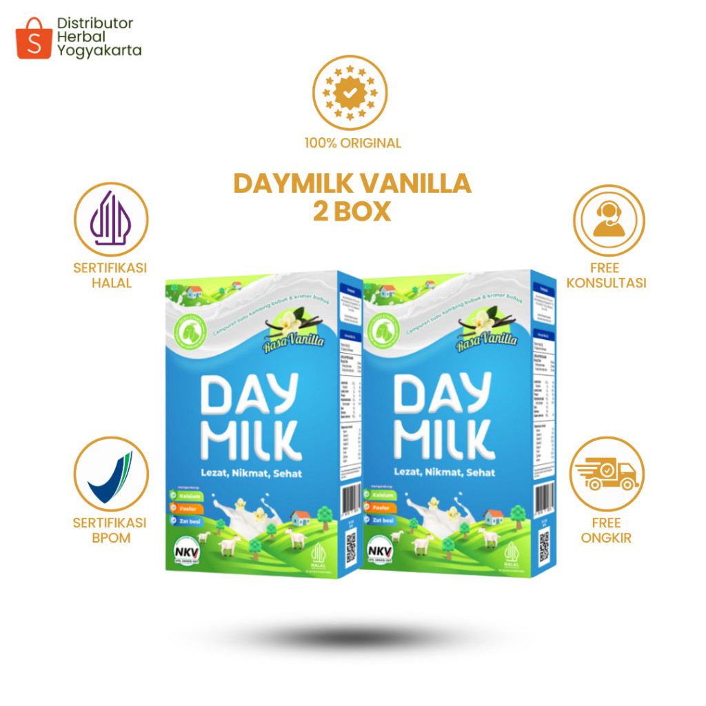 

Daymilk Rasa Vanilla - Susu Kambing Etawa Untuk Tulang , Sendi , Pernafasan & Jantung - 2 BOX