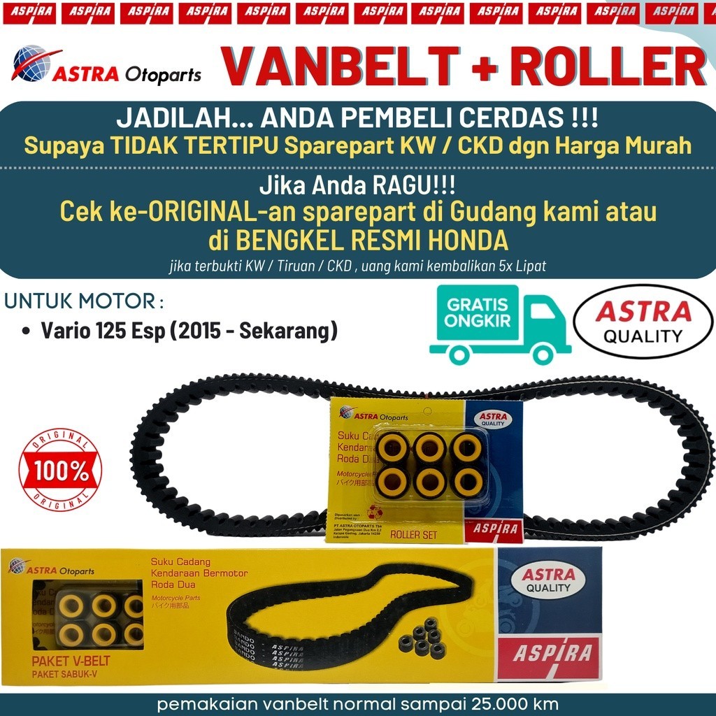 Vanbelt Set Roller Vario 125 Led Original Vario 125 Led Old Vario 125 Led New Aspira
