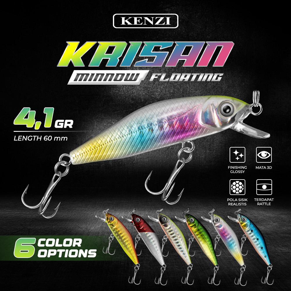 LURE KENZI KRISAN  60mm 4.1gr MINNOW FLOATING Umpan Pancing Tiruan Ikan Mainan AIr Tawar & Laut