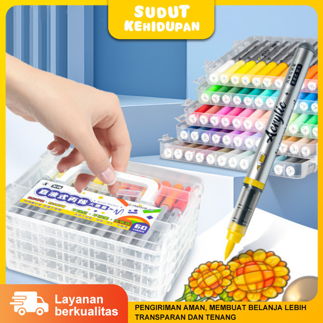 

Pensil Marker Akrilik Tinta Langsung Ujung Lembut 60 Warna Spidol Akrilik Cair Ujung Lembut Khusus Menggambar Seni untuk Siswa Sekolah Dasar, Tidak Tembus Warna, Bisa Di-layer