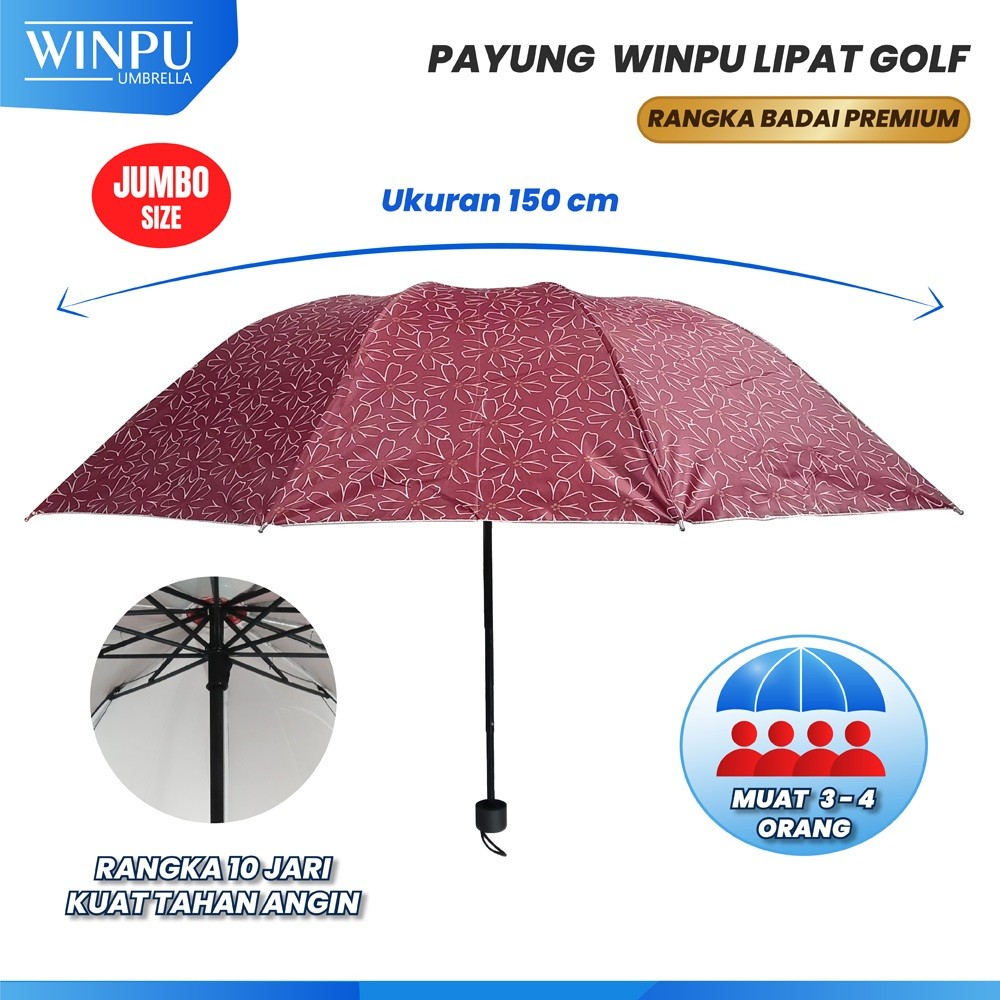 WINPU Payung Lipat Jumbo Premium 150 cm Murah Motif Flower Bunga