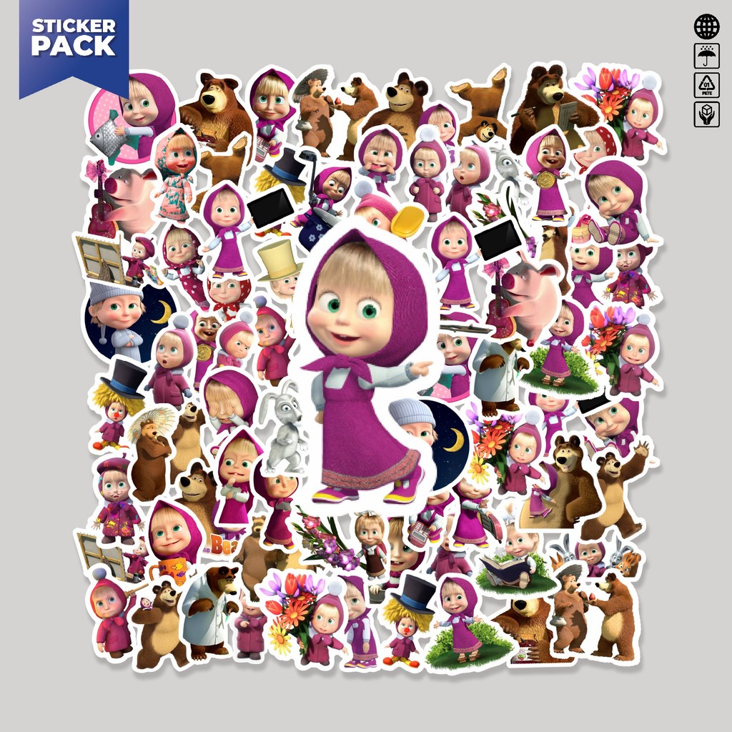 

[100PCS]Stiker Pack Sticker Kartun Masha And The Bear Sticker Aesthetic Vinyl Anti Air Dekorasi Sticker Laptop Buku Journal Koper Helm Casing HP Gitar Helm Skateboard