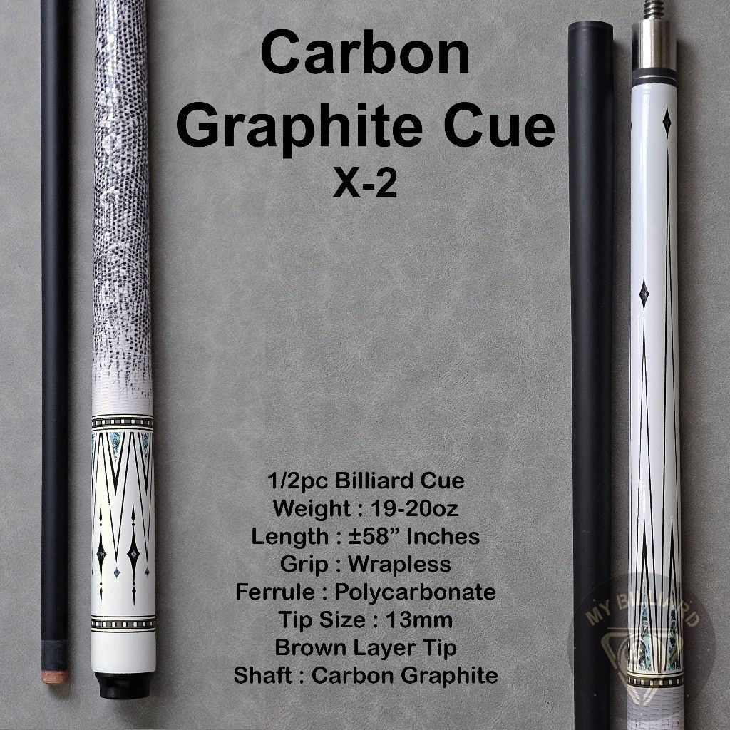 Carbon Cue X2 Billiard Cue 13mm - Stik Billiar X-2 Cue Karbon Graphite Stick Billiar