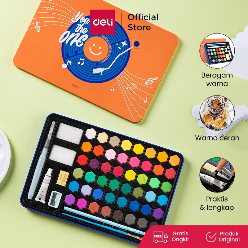 

KAYDEN STORE Deli Solid Watercolor Paint / Set Cat Air Padat Warna Terang Dengan Kuas Air Otomatis 73936-X