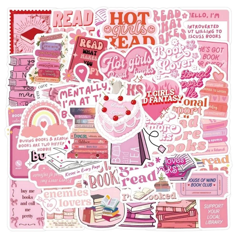 

10/30/60pcs Pink Bookish Stickers Reading Book Decals for DIY Notebook Scrapbooking Laptop Phone Water Bottle Suitcase