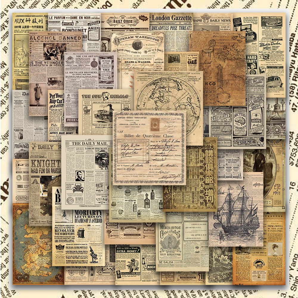 

35PCS Yellowed Vintage Parchment Retro Newspaper Stickers Decals DIY Diary Suitcase Scrapbook Phone Laptop Bike Sticker