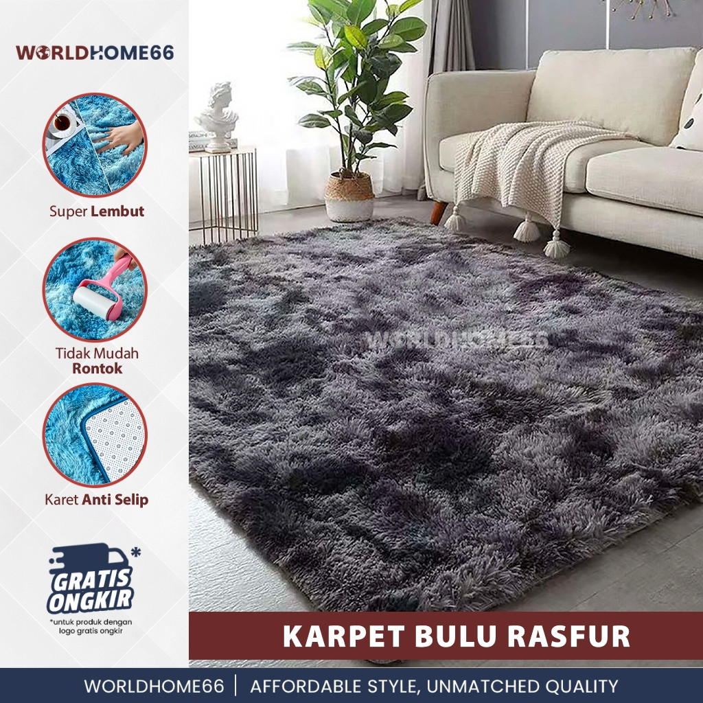 Worldhome Karpet Bulu Rasfur Karpet Lantai 90x150 & 120x180cm Karpet Ombre Anti Slip