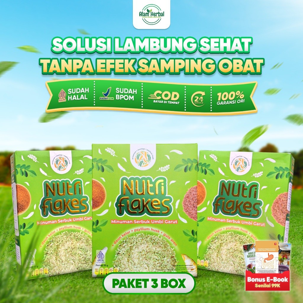 

Nutriflakes 3 Box Sereal Oatmeal Diet Sehat Atasi Maag Gerd Infeksi Asam Lambung Original