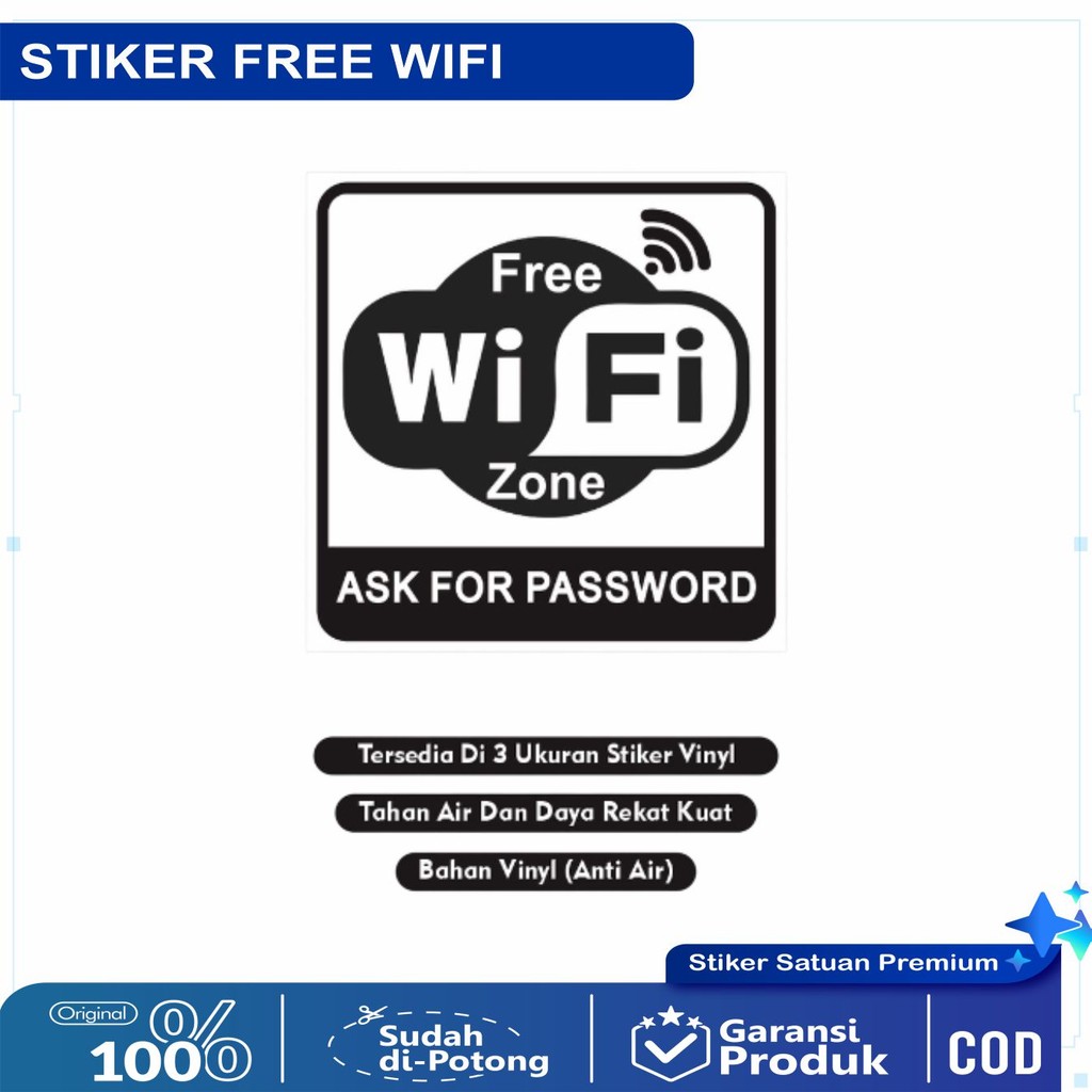 

Sticker Free Wifi / Stiker Wifi Gratis / Sticker Free Wifi Cafe / Sticker Free Wifi Zone / Sticker Hotspot Free Wifi