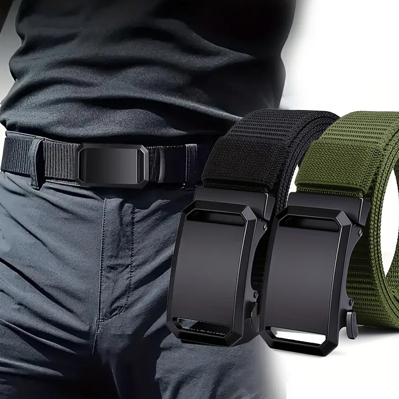 Men's Belt Premium Automatic Buckle Canvas Belt Durable Tactical Workwear for Men - Stylish Outdoor 