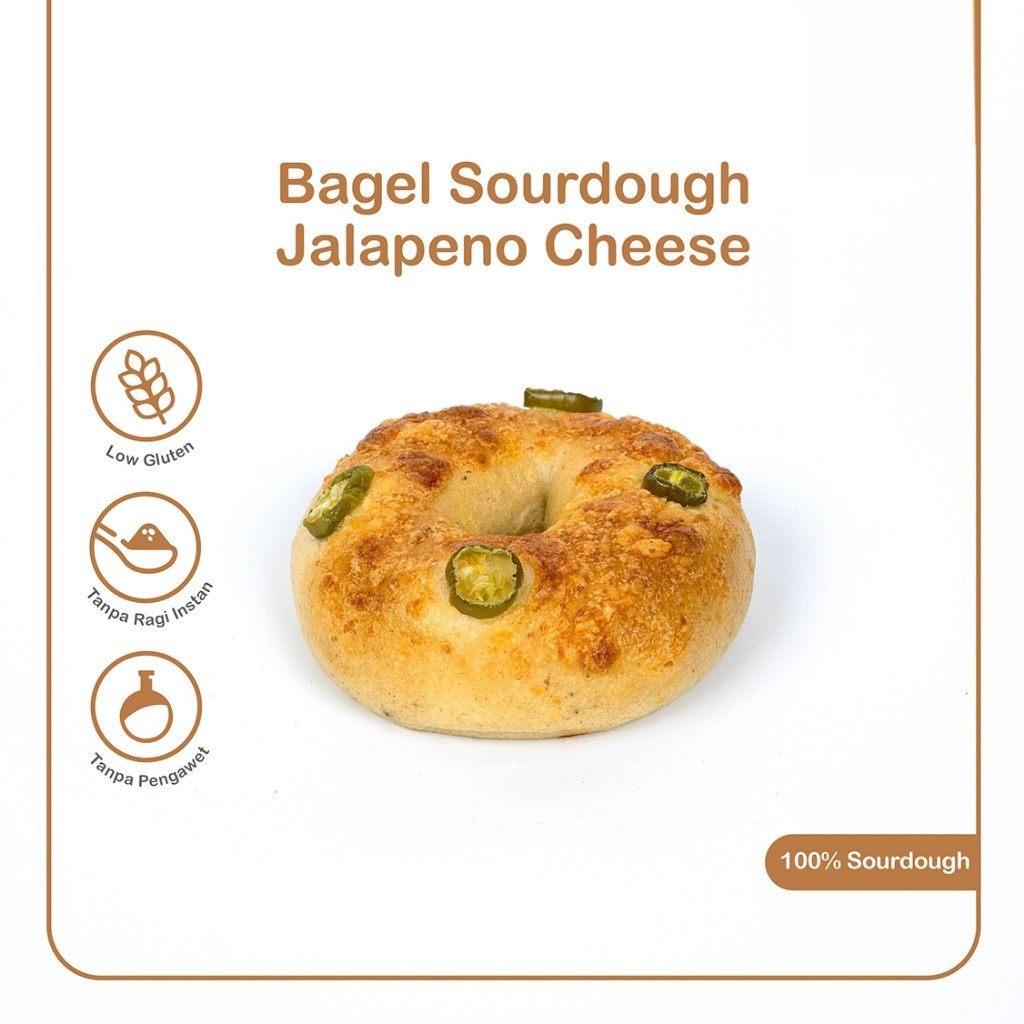 

Organik - Bagel Pedas Gurih: Keju Lumer & Jalapeno Segar - 100% Sourdough 100 gram