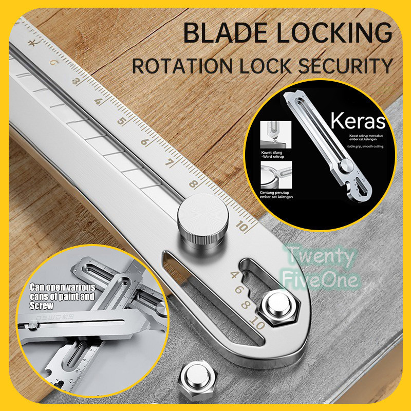 

6 in 1 Pisau Cutter Stainless Steel Cutter Baja Perak Cocok Untuk Pembuka Botol Penggaris Dan Memutar