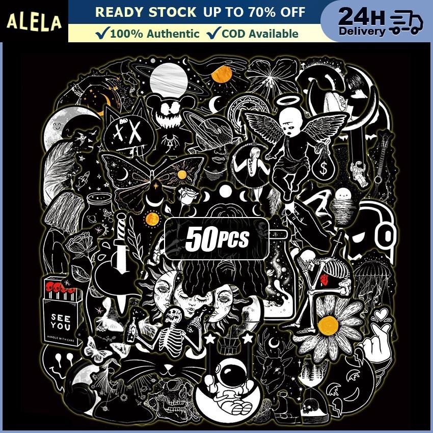 

50Pcs/Set Stiker Laptop Aesthetic Black And White Paper Vinyl Waterproof Sticker Helm Buku Jurnal Koper Motor Casing