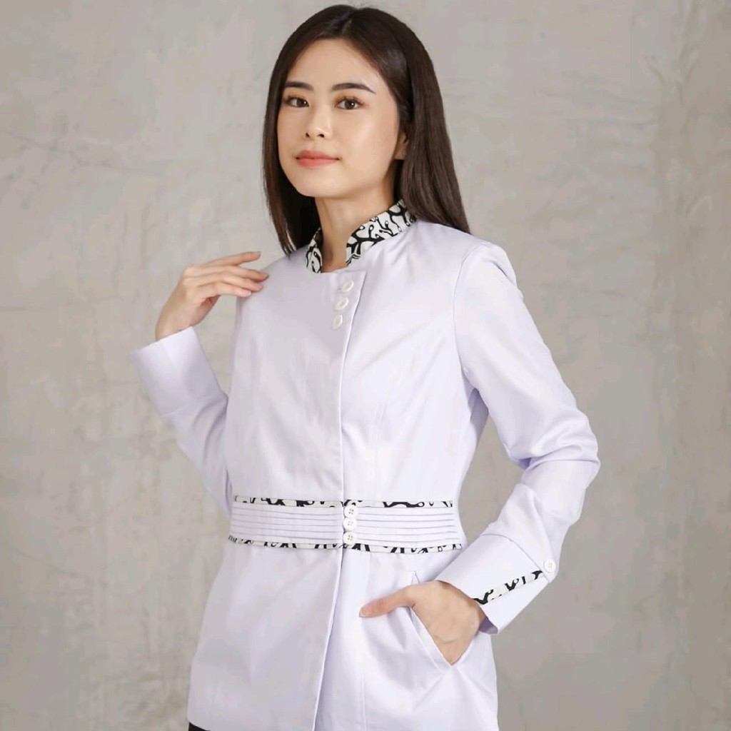 Baju Atasan putih list batik BAHAN KATUN Wanita Baju