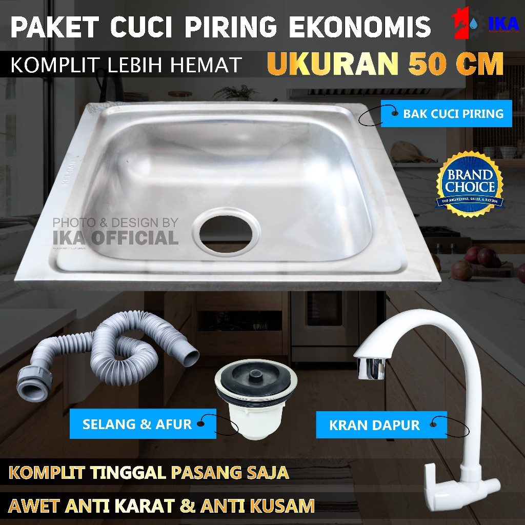PAKET TERMURAH Bak cuci piring Kitchen sink stainless steel 50x40cm Bonus Kran Angsa Cuci Piring / B
