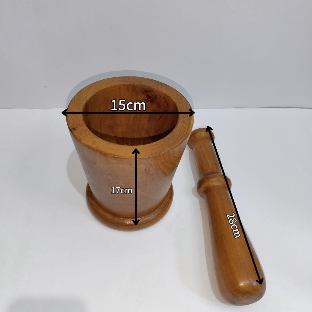 Lumpang Kayu Jati - Cobek Tumbuk Set Alu Kayu - Lesung Besar Jati