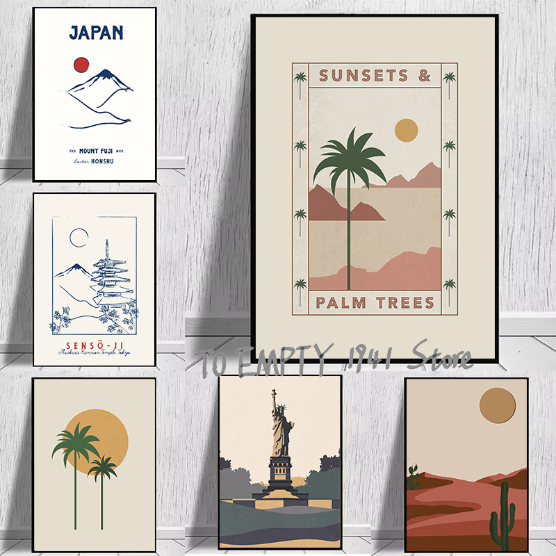 

Minimalist Boho Landscape Art Print Abstract Colorful Minimalist Aesthetic Wall Decor Canvas Painting for Home Room Canvas Print