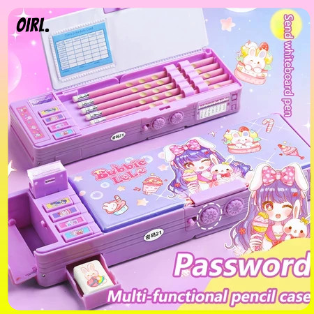 

Tempat pensil multifungsi Kuromi untuk anak perempuan, tempat pensil otomatis dengan kunci kata sandi