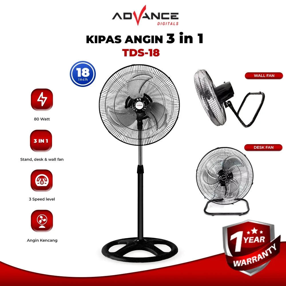 KIPAS ANGIN ADVANCE BESI 18 INCH 3 IN 1 | Kipas Angin Advance Besi 18 Inch 3 In 1 Kipas Berdiri, Mej