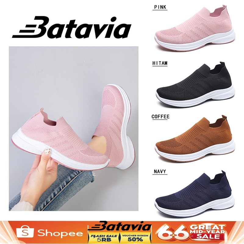 julia.ataBatavia Sepatu olahraga premium perempuan terbaru rajut adem antislip antiaus sepatu lari a